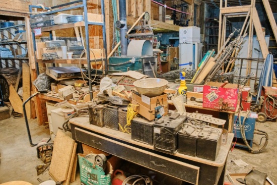 Contents Of Two Tables, Assorted Batteries, Wheels, Chisels, Battery Charge