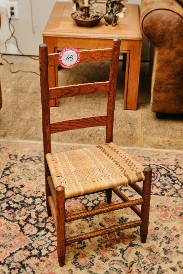 Small Wooden Childs Ladder Back Chair With Woven Cloth Seat