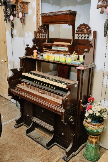 Disassembled Antique Pump Organ With Miscellaneous Parts, Easten Organ Comp