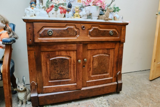 Wooden Marble Top Buffet, 38" W X 18" D X 31" H