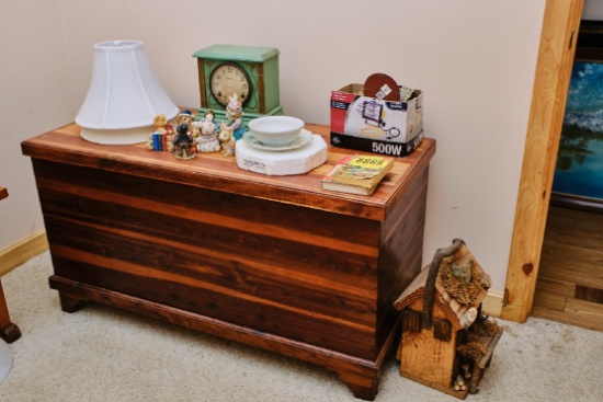 Contents Of Bedroom, Queen Size Bed, Cedar Blanket Chest, 3 Small Side Tabl