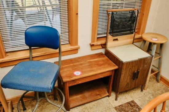 Three Inner Grandfather Clock Frames, Plus Two Stools & One Small Side Tabl