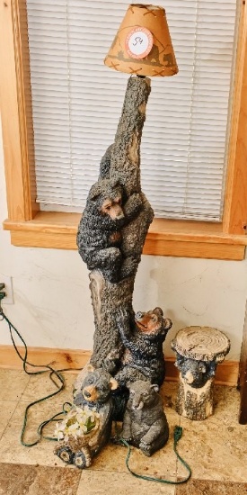 Wooden Bear Floor Lamp, Wooden Bear Plant Stand & Two Small Decorative Wood
