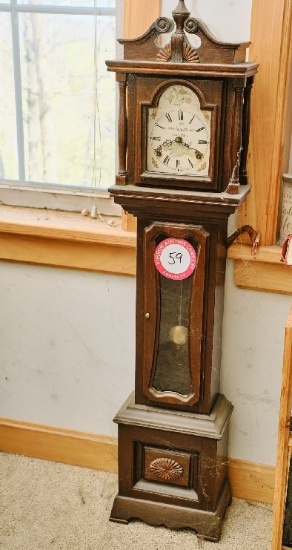 Small Wooden Grandmothers Clock, 44" H X 10.5" W X 5.75" D