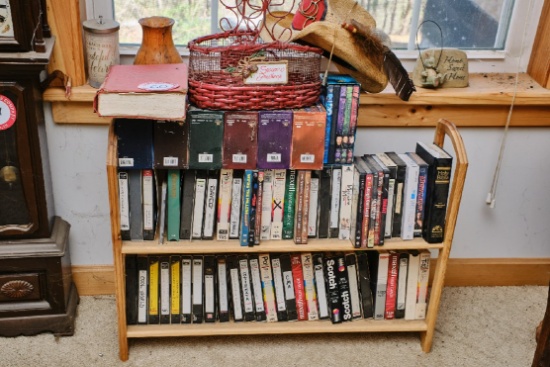 Assorted Dvd,s Vhs Tapes, Cd Racks & Office Desk