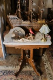 Marble Top Single Pedestal Wooden Side Table Plus Contents (carved Wooden S