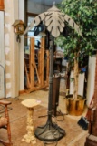 Decorative Faux Ivory Plant Stand Plus Metal Floor Lamp With Metal Tree/lea