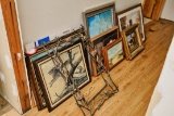 Miscellaneous Artwork, 9 Framed Prints, Metal Frame, Beveled Mirror, Etc.