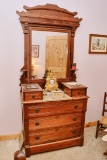 Contents Of Bedroom, 3 Drawer Dresser With Mirror, Wooden Full Size Bed & F