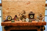 Lot Of Various Clocks, Two Wooden Mantle Clocks, Various Tabletop Decorativ