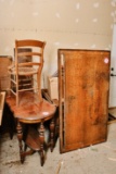Oval Shaped Wooden Table With Bottom Shelf, Chair, Unassembled Desk, Etc.