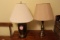 Two Decorative Brass Lamps with Shades