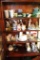Contents of China Cabinet, Assorted Porcelain Figurines, Art Glass, Cups, e