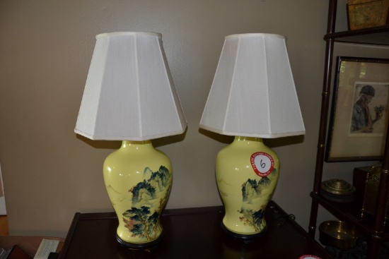 Pair of Matching Oriental Motif Table Lamps