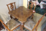 Wooden Parquet Game Table, with Clover Pattern and 4 Matching Chairs
