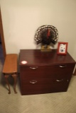 Two Drawer Wooden Filing Cabinet & Contents plus Wooden Side Table, Oval Sh