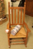 Wooden Rocking Chair with Cane Bottom and Wooden Slat Backing