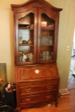 Wooden Drop Front Two Drawer Desk with Hutch with 2 Doors, 36