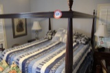 Queen Size Wooden 4 Post Bed, Mahogany Finish, Canopy Top