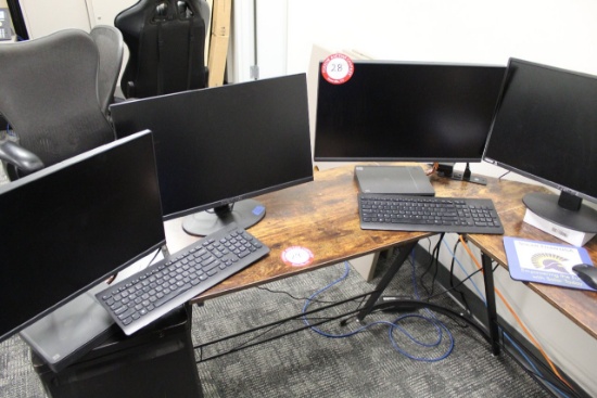 L Shaped Metal Framed Wood Topped Desk