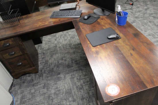 "L" Shaped Wood Desk, 2 Drawers, 1 Door