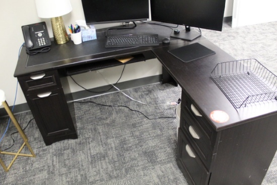 "L" Shaped Wood Desk, 4 Drawer