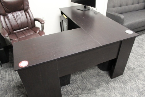 "L" Shaped Wood Desk, 2 Drawers, 1 Door