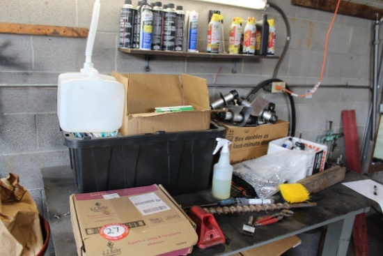 Assorted Lights, Pigtails, Oils, plus Work Table & Contents