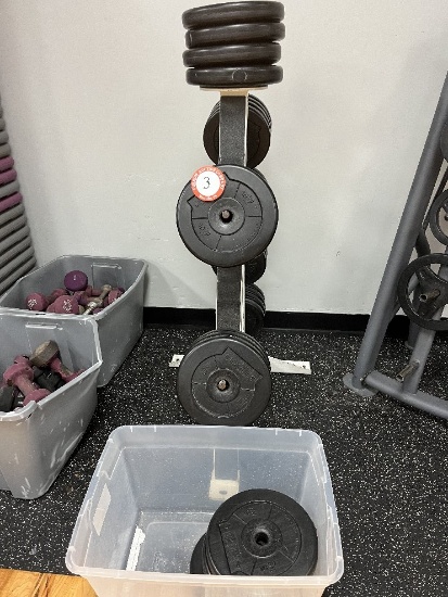 Weight Rack with Body Pump Plastic Coated Concrete Weights