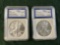 (2) 2007 Silver Eagle 1 oz Fine Silver Dollar, 1st Day Issue MS70