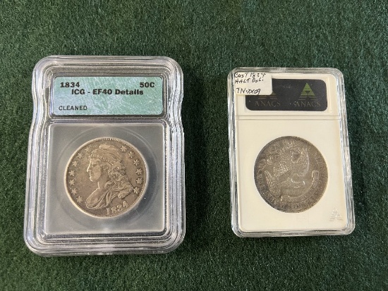 (2) 1834 Capped Bust Large Date Half Dollars