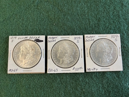 (3) 1879 Morgan Silver Dollars Mint Mark S