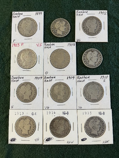 (12) Liberty Head Half Dollars: 1899 No Mint Mark, 1900 No Mint Mark, 1902