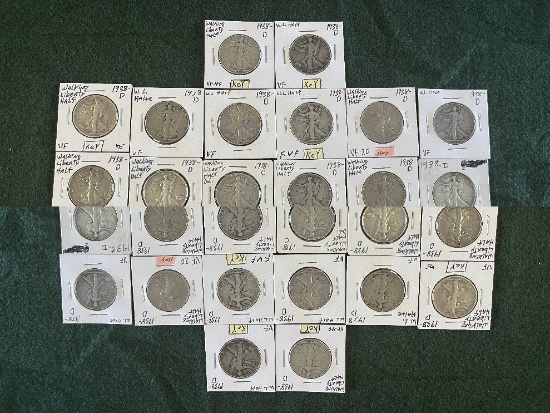 (26) Walking Liberty Half Dollar Coins: (11) 1938 D F. (12) 1938-D VF. (2)