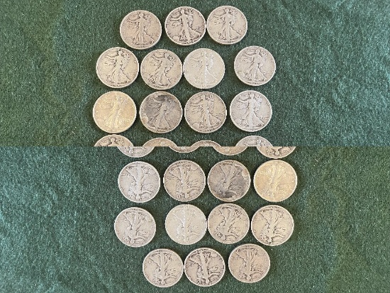 (20) Walking Liberty Half Dollar Coins Ungraded: (2) 1934-S, (4) 1935 No Mi