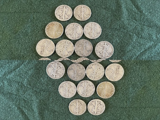(20) Walking Liberty Half Dollar Coins Ungraded: (2) 1941-D, (6) 1942 No Mi