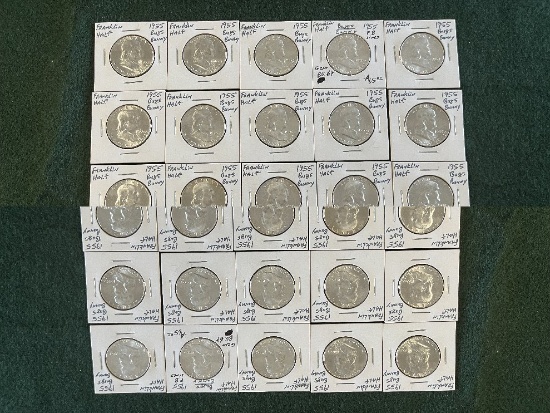 (24) 1955 Franklin Half Dollar Coins: (1) 1955 Proof, (1) 1955 Choice Proof
