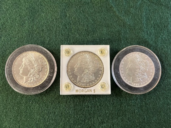 (3) Morgan Silver Dollars: (1) 1888 No Mint Mark, (2) 1887 No Mint Mark