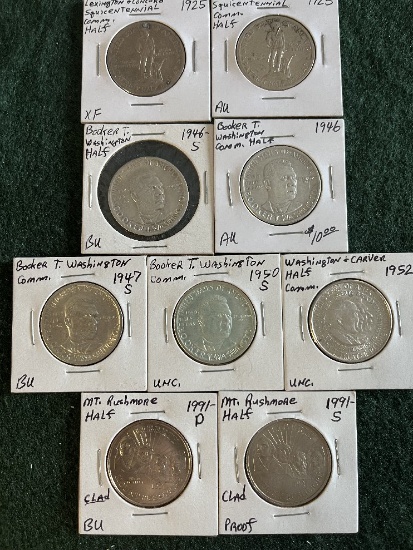 (9) Commemorative Half Dollars: (1) 1925 Sesquicentennial Lexington & Conco