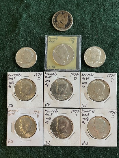 Assorted Half Dollar Coins: (1) 1912-S Liberty Head, (1) 1964-D Kennedy Hal