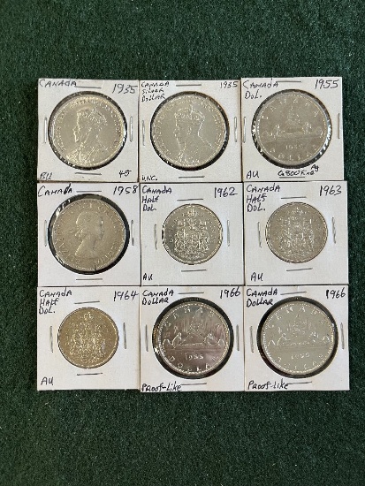 Assortment of Coins from Canada: 1935 Silver Dollar BU, 1935 Silver Dollar