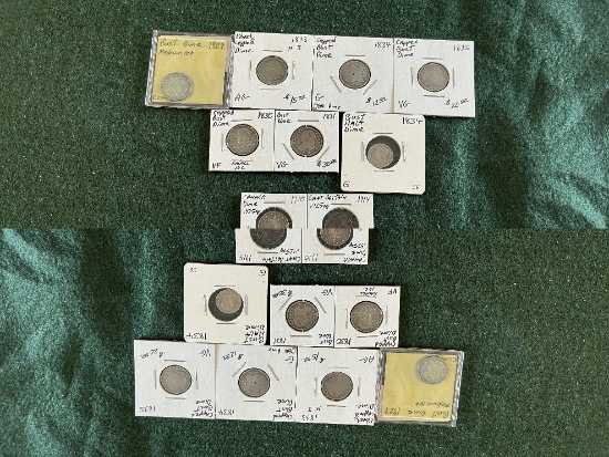 Assorted Dimes: (1) 1829, (1) 1830 Capped Bust VF, (1) 1831 VG, (1) 34 G, (