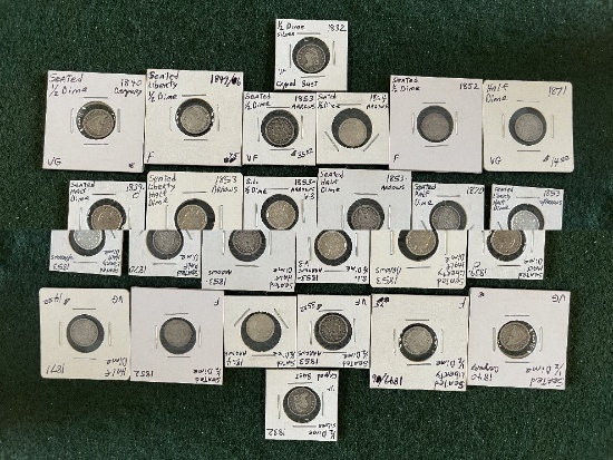 Liberty Seated Half Dimes: (1) 1832, (1) 1839, (1) 1840, (1) 1849, (1) 1852