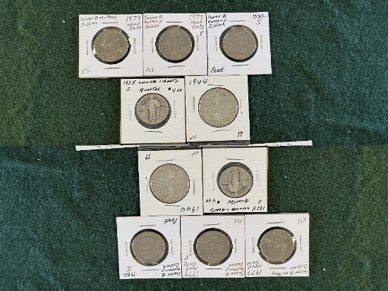 Assorted Coins: (1) 1928-S Walking Liberty Quarter, (1) 1976 Bicentennial Q