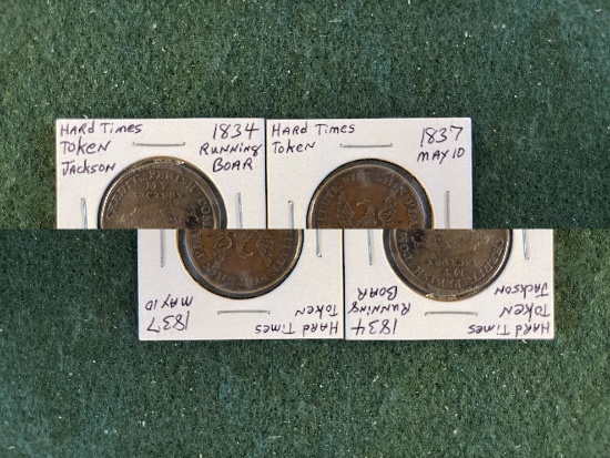 Hard Times Token: (1) 1834 Running Bear F,  (1) 1837