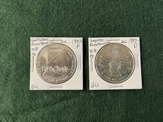 (2) Commemorative Silver Dollars: (1) 1987 Constitution Bicentennial Mint M