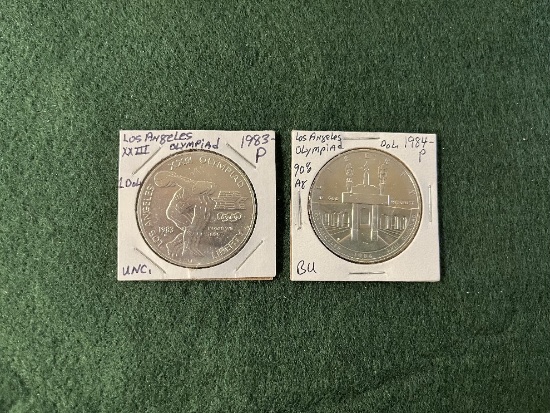 (2) Los Angeles Olympic Silver Dollars: (1) 1983 Mint Mark P Uncirculated,