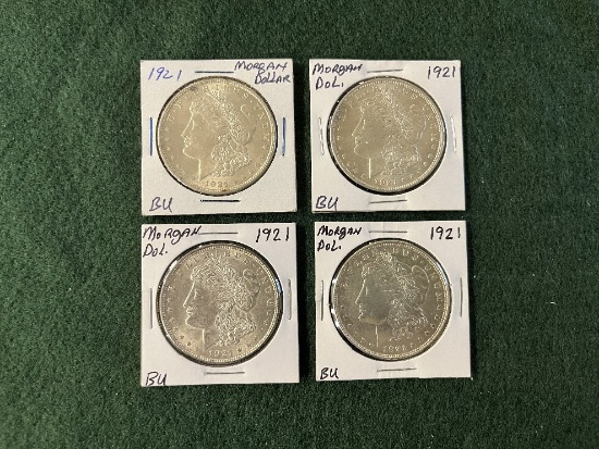 (4) 1921 Morgan Silver Dollars No Mint Mark BU