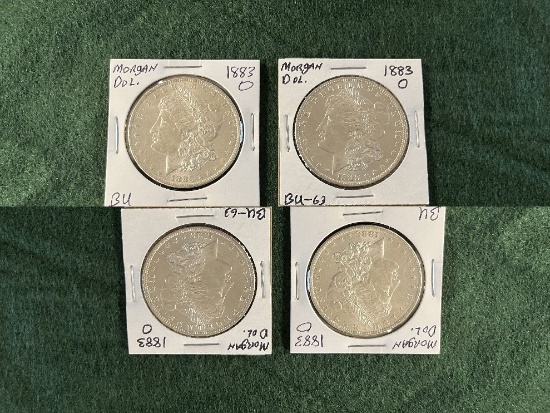 (3) Morgan Dollars: (1) 1878 No Mint Mark BU, (1) 1883 Mint Mark O, BU-63,