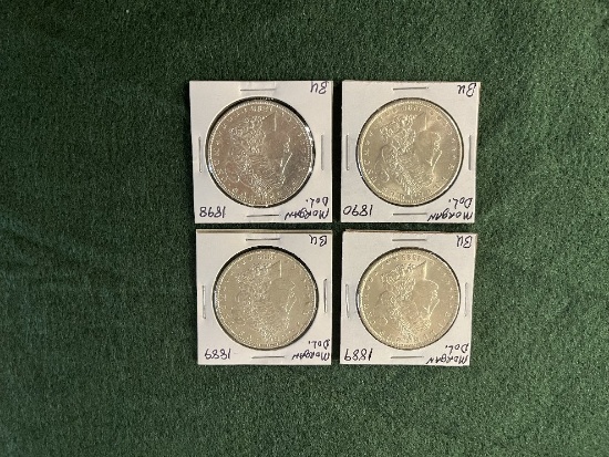 (4) Morgan Dollars: (2) 1889  No Mint Mark  BU, (1) 1890 No Mint Mark BU